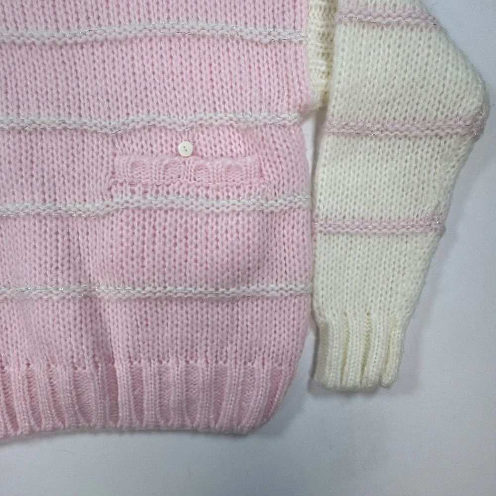 Vintage Maison Gabriel Pink Cream Striped Mock Neck Knit Sweater Metallic M